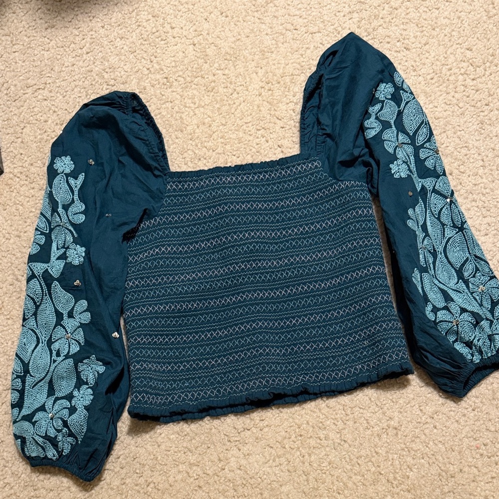 Anthropologie smocked Embroidered